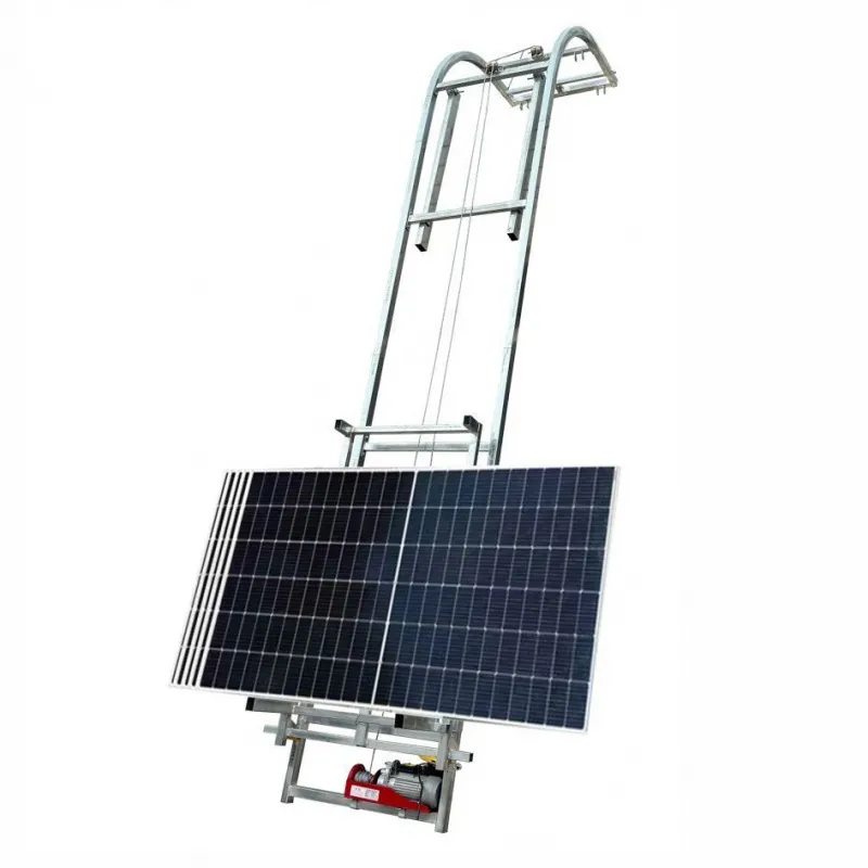 Raymon flip-type solar panel lift lifting PV panels to a rooftop installation